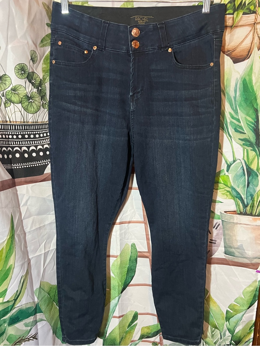 Rachel Dark Wash Slimming Skinny Capris  Jeans with Copper Buttons 16W